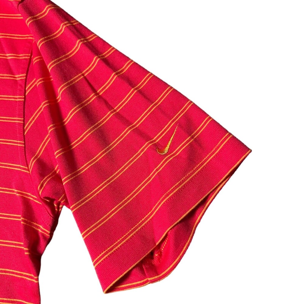 Nike GOLF Dri-FIT Striped Short Sleeve Performance Red Polo Shirt Mens Size M - Picture 3 of 7